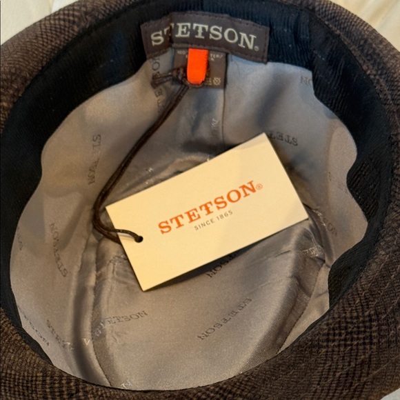 Stetson Dark Brown Fedora plaid Polyester Hat NEW - Picture 5 of 5